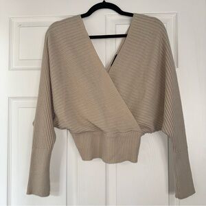 PLT | Ribbed Surplice Sweater - Cream/Tan